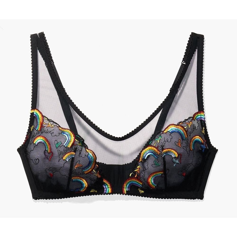 Sheer Black Rainbow Embroidered Bralette